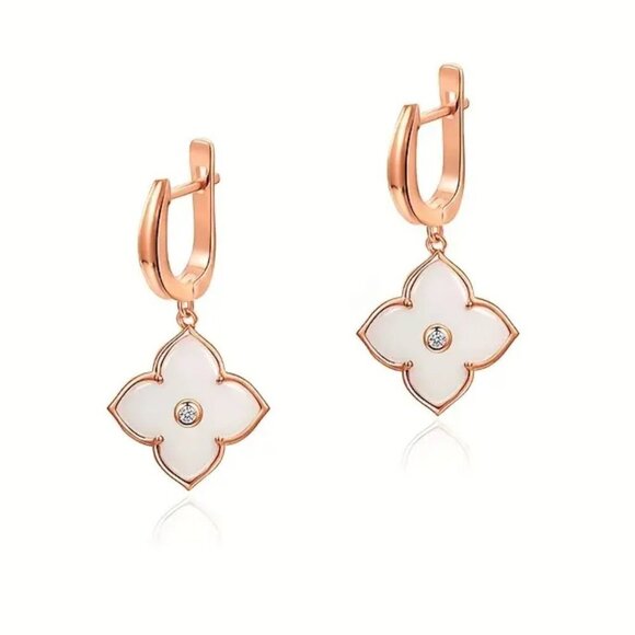 Sterling 925 Silver Jewelry White Flower Design Dangle Earrings - Picture 3 of 5